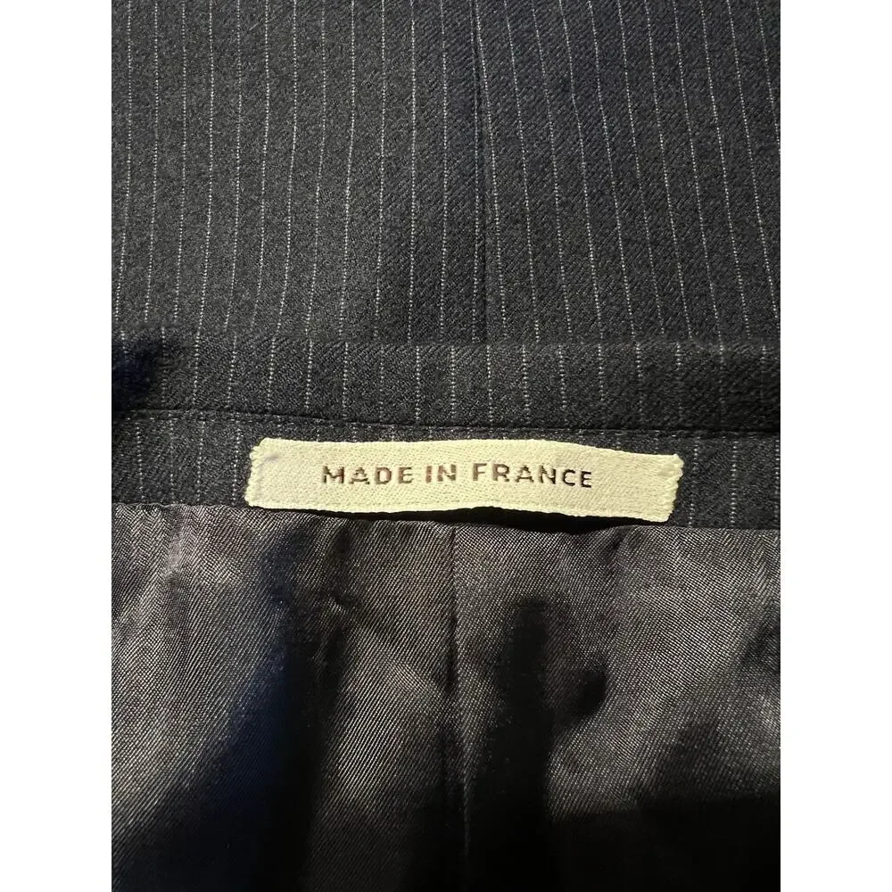 Vtg Yves Saint Laurent France 40L Navy Blue Tonal Stripe Flannel Blazer